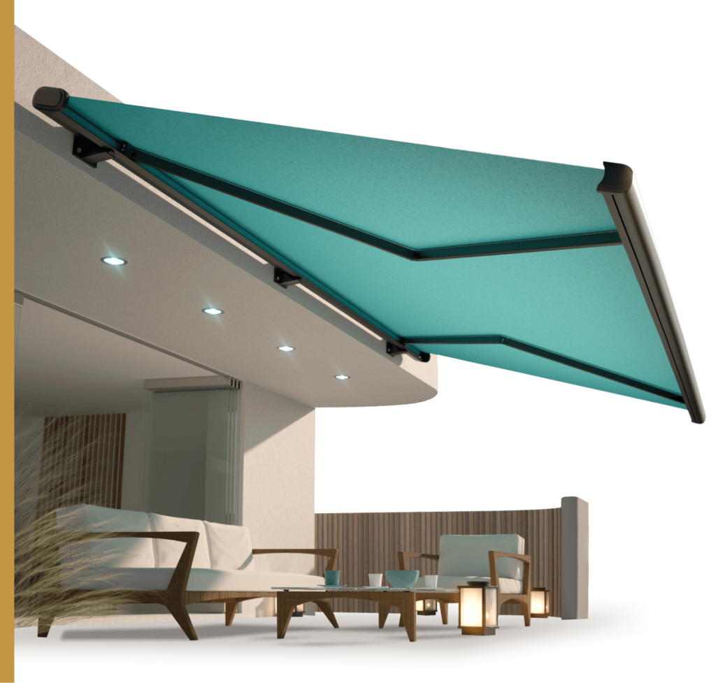 Teal colored Retractable Awnings Enhance Outdoor Spaces with Shade and Style | Better Exteriors